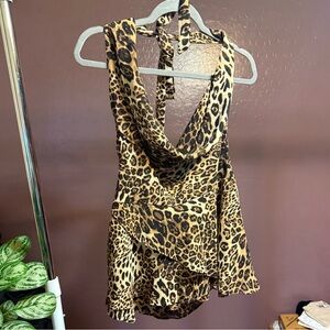 Leopard Print Halter Mini Dress - Brown & Black